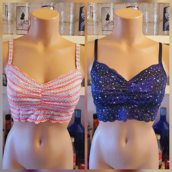 Victoria's Secret Other - Victoria's Secret PINK Lace Bralettes L. Lot Of 2 Neon Zigzag Galaxy Y2K EUC